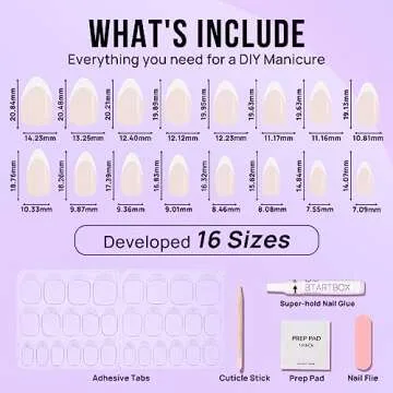 BTArtbox French Tip Press On Nails - Almond Design