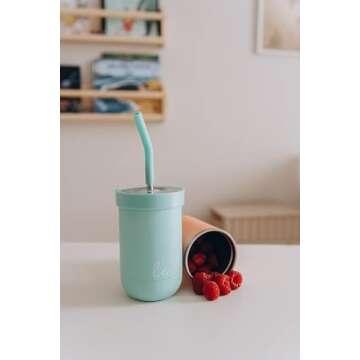 Double walled Insulated Smoothie cups for kids | Toddler Cups with Straws | Set of 2 Straw Sippy Cup...