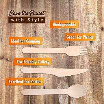 Biodegradable Disposable Wooden Cutlery Utensils – (Pack of 275) 110 Forks 55 Knives 110 Spoons 5....