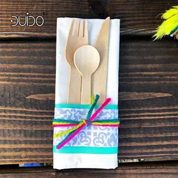 Biodegradable Disposable Wooden Cutlery Utensils – (Pack of 275) 110 Forks 55 Knives 110 Spoons 5.5-inch Set Eco-Friendly Compostable and Disposable Silverware Kit Party Supplies Events