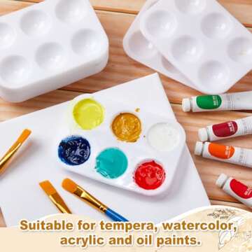 Thenshop 100 Pcs White Plastic Paint Palette 6 Well Watercolor Palette Rectangular Paint Tray Palette Mixing Palette for Kids Student Adult DIY Craft Art Acrylic Painting