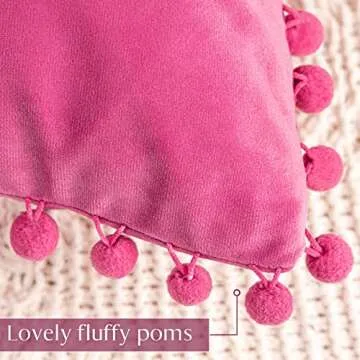 Stylish Velvet Throw Pillow Covers With Pompoms - Pack of 2
