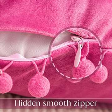Ashler HOME DECO Throw Pillow Covers with Pom Poms Soft Particles Velvet Solid Cushion Covers 18 X 18 for Couch Bedroom Car, Pack of 2, Pink