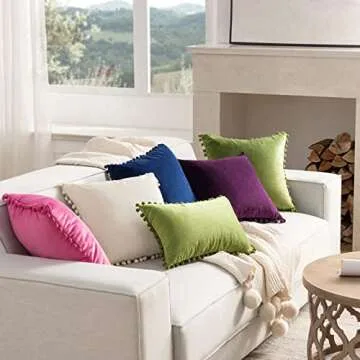 Stylish Velvet Throw Pillow Covers With Pompoms - Pack of 2