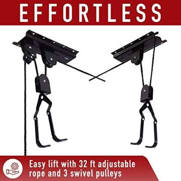 Comfecto Bike Ceiling Mount Lift Heavy Duty 50lbs Kayak Hoist Adjustable Hanging Garage Pulley Storage System Hanger Rack with Hooks for Bicycle Kayak Ladder