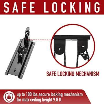 Comfecto Bike Ceiling Mount Lift Heavy Duty 50lbs Kayak Hoist Adjustable Hanging Garage Pulley Storage System Hanger Rack with Hooks for Bicycle Kayak Ladder