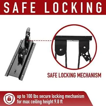 Comfecto Bike Ceiling Mount Lift Heavy Duty 50lbs Kayak Hoist Adjustable Hanging Garage Pulley Storage System Hanger Rack with Hooks for Bicycle Kayak Ladder