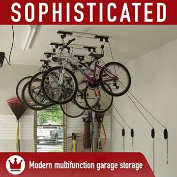 Comfecto Bike Ceiling Mount Lift Heavy Duty 50lbs Kayak Hoist Adjustable Hanging Garage Pulley Storage System Hanger Rack with Hooks for Bicycle Kayak Ladder