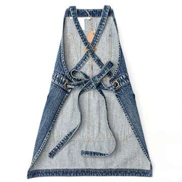 Jeanerlor Women's Cross Back Apron with Tool Pockets for Women Denim Work Teacher Aprons for Hair Stylist Cooking Kitchen (Blue) Adjustable S to M