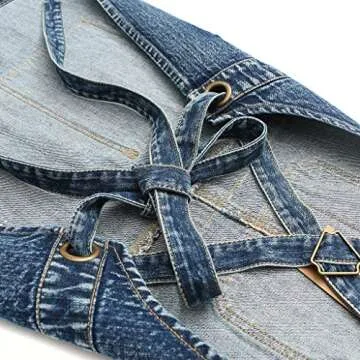 Jeanerlor Women's Cross Back Apron with Tool Pockets for Women Denim Work Teacher Aprons for Hair Stylist Cooking Kitchen (Blue) Adjustable S to M
