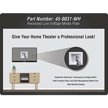 DATA COMM Electronic 45-0031-WH Recessed Low Voltage Media Wall Plate w/ Built-In Duplex Receptacle Outlet, Cable Management - Elevate Your Home Entertainment w/ Stylish White Panel