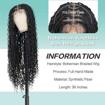 Humistwbiu Boho Box Braid Knotless Goddess Locs Wig with Curly Ends 36 Inch