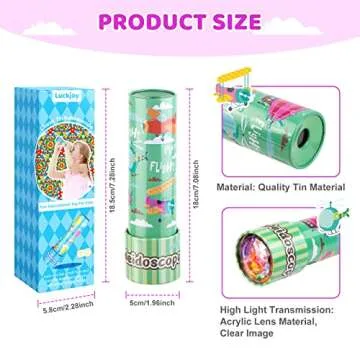 Classic Tin Kaleidoscope, Kaleidoscope for Kids, Kaleidoscope Toy with Metal Body, Retro Toys Educational Toys Green Kaleidoscope with 3D Pattern, Birthday Party Gift for Boys and Girls (Sky+ Plane)