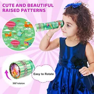 Classic Tin Kaleidoscope, Kaleidoscope for Kids, Kaleidoscope Toy with Metal Body, Retro Toys Educational Toys Green Kaleidoscope with 3D Pattern, Birthday Party Gift for Boys and Girls (Sky+ Plane)