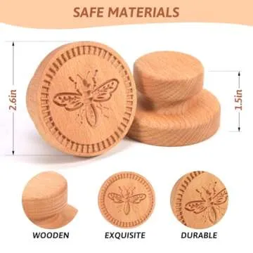 Wood Cookie Stamp 2.5 Inch Wooden Cookie Mold Carved Wooden Cookie Press Mold Pressed Biscuit Mold Maveite 3D Wooden Baking Mould Embossing Craft Decorating Baking Tool (Honeybee)