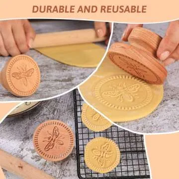 Wood Cookie Stamp 2.5 Inch Wooden Cookie Mold Carved Wooden Cookie Press Mold Pressed Biscuit Mold Maveite 3D Wooden Baking Mould Embossing Craft Decorating Baking Tool (Honeybee)