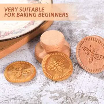 Wood Cookie Stamp 2.5 Inch Wooden Cookie Mold Carved Wooden Cookie Press Mold Pressed Biscuit Mold Maveite 3D Wooden Baking Mould Embossing Craft Decorating Baking Tool (Honeybee)