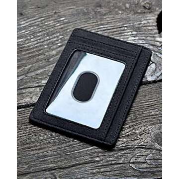 Buffway Slim Minimalist Front Pocket RFID Blocking Leather Wallets for Men and Women - At Sahara Carbon Black
