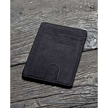 Buffway Slim Minimalist Front Pocket RFID Blocking Leather Wallets for Men and Women - At Sahara Carbon Black