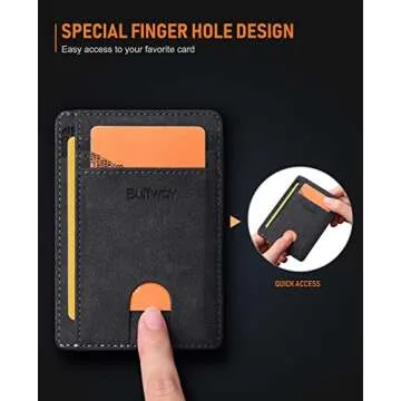 Buffway Slim Minimalist Front Pocket RFID Blocking Leather Wallets for Men and Women - At Sahara Carbon Black