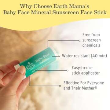 Earth Mama Baby Face Mineral Sunscreen Stick SPF 40 - Safe, Organic & Reef-Friendly