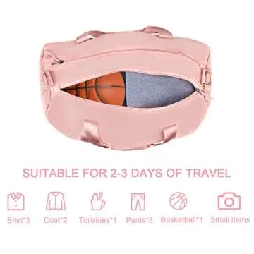 TINNIVI Sports Gym Bag Travel Duffel Bag Waterproof Weekender Overnight Tote Carry On Bag with Wet Pocket & Shoes Compartment for Men Women Lightweight Adjustable Strap (Pink)