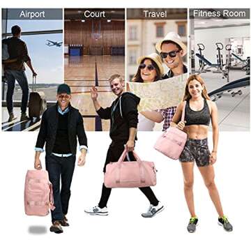 TINNIVI Sports Gym Bag Travel Duffel Bag Waterproof Weekender Overnight Tote Carry On Bag with Wet Pocket & Shoes Compartment for Men Women Lightweight Adjustable Strap (Pink)