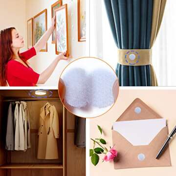 Self Adhesive Dots, 1056pcs(528 Pairs) 0.59” Diameter White Sticky dots, Hook & Loop dots with Strong Adhesive, Sticky Back Tapes 15mm for Classroom, Office, Home