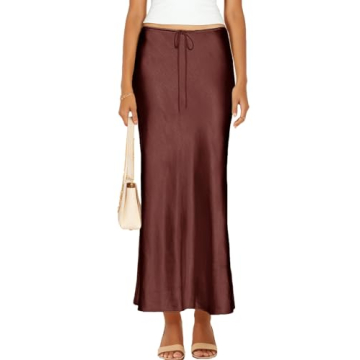 Skrtimory Women's Satin Silk Maxi Skirt - Adjustable Flared A-Line Design
