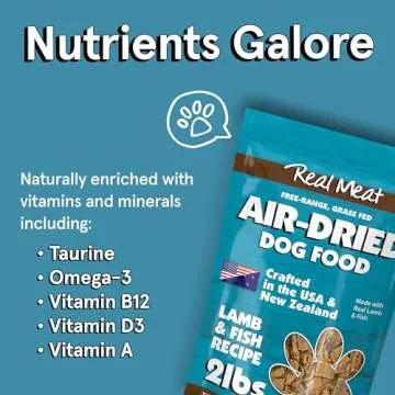 Real Meat Air Dried Dog Food w/ Real Lamb & Fish - 2lb Bag of Grain-Free Real Meat Dog Food Sourced from Free-Range Lamb & Ocean-Caught Fish - Digestible, All-Natural, & High-Protein Lamb and Fish