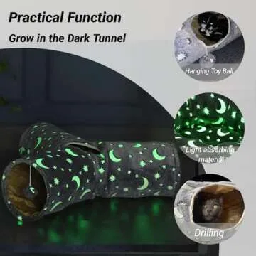 LUCKITTY Cat Tube Tunnel with Plush Ball Toys Collapsible Self-Luminous, for Cat Small Pets Bunny Rabbits, Kittens, Ferrets,Puppy and Dogs Grey Moon Star 3 Way