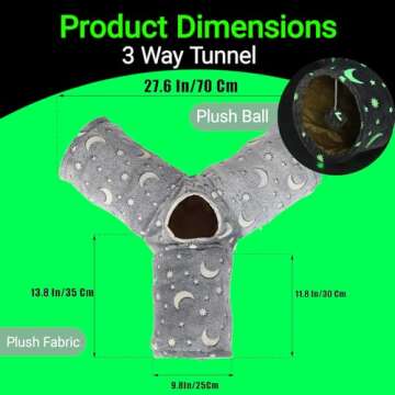 LUCKITTY Cat Tube Tunnel with Plush Ball Toys Collapsible Self-Luminous, for Cat Small Pets Bunny Rabbits, Kittens, Ferrets,Puppy and Dogs Grey Moon Star 3 Way