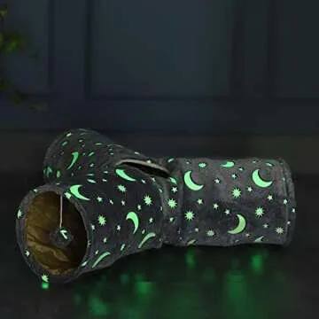 LUCKITTY Cat Tube Tunnel with Plush Ball Toys Collapsible Self-Luminous, for Cat Small Pets Bunny Rabbits, Kittens, Ferrets,Puppy and Dogs Grey Moon Star 3 Way