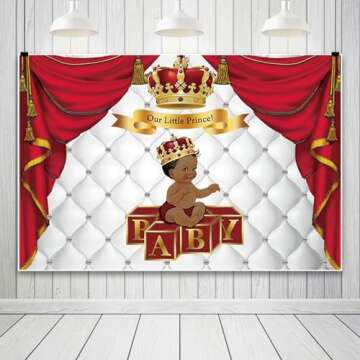 Renaiss 7x5ft Polyester Royal Red Prince Baby Shower Backdrop for Photography, Durable, Reusable, Hi...