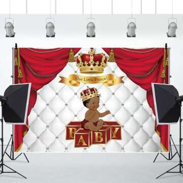 Renaiss 7x5ft Polyester Royal Red Prince Baby Shower Backdrop for Photography, Durable, Reusable, High Resolution, Ideal for Newborn Kids Birthday Party Decor