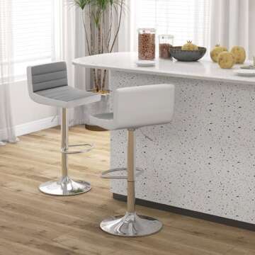 COSTWAY Adjustable Bar Stools Set of 2, Modern Swivel PU Leather Bar Chairs with Back, Footrest, Counter Height Upholstered Barstools for Kitchen Island Dining Living Room Bistro Pub Cafe, Grey+White