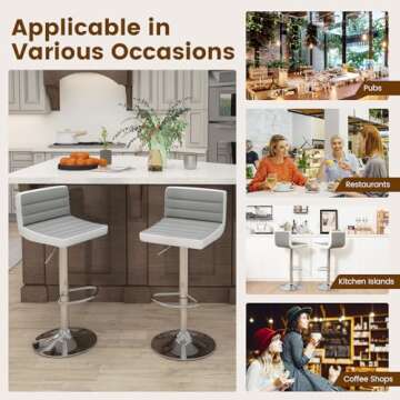 COSTWAY Adjustable Bar Stools Set of 2, Modern Swivel PU Leather Bar Chairs with Back, Footrest, Counter Height Upholstered Barstools for Kitchen Island Dining Living Room Bistro Pub Cafe, Grey+White