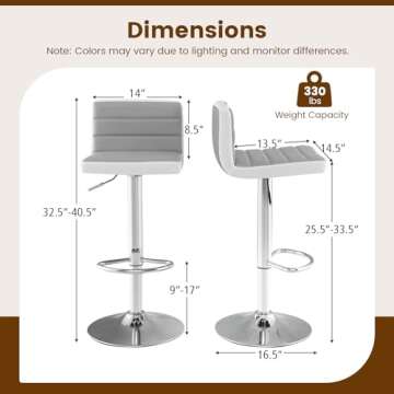 COSTWAY Adjustable Bar Stools Set of 2, Modern Swivel PU Leather Bar Chairs with Back, Footrest, Counter Height Upholstered Barstools for Kitchen Island Dining Living Room Bistro Pub Cafe, Grey+White