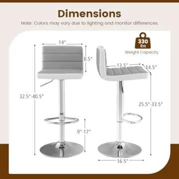 COSTWAY Adjustable Bar Stools Set of 2, Modern Swivel PU Leather Bar Chairs with Back, Footrest, Counter Height Upholstered Barstools for Kitchen Island Dining Living Room Bistro Pub Cafe, Grey+White