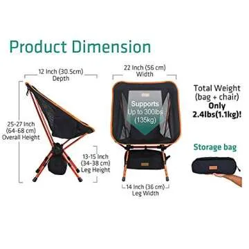 TREKOLOGY YIZI GO Portable Camping Chair - Compact Ultralight Folding Backpacking Chairs, Small Collapsible Foldable Packable Lightweight Backpack Chair in a Bag for Outdoor, Camp, Picnic, Hiking