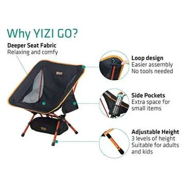 TREKOLOGY YIZI GO Portable Camping Chair - Compact Ultralight Folding Backpacking Chairs, Small Collapsible Foldable Packable Lightweight Backpack Chair in a Bag for Outdoor, Camp, Picnic, Hiking
