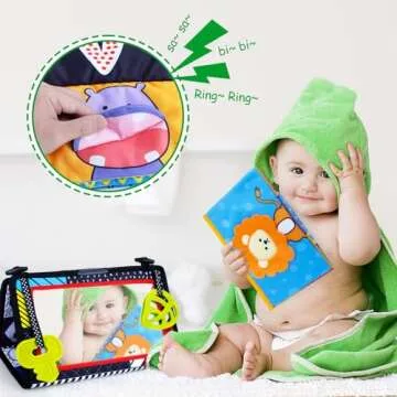 teytoy Tummy Time Mirror Newborn Toys Infant Toys 0-3 Months Brain Developmental Baby Mirror Tummy Time Toys with Cloth Book&Teethers,High Contrast Black and White Baby Toys 4 6 9 12 Month Sensory Toy