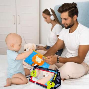 teytoy Tummy Time Mirror Newborn Toys Infant Toys 0-3 Months Brain Developmental Baby Mirror Tummy Time Toys with Cloth Book&Teethers,High Contrast Black and White Baby Toys 4 6 9 12 Month Sensory Toy
