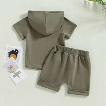 TheFound Cute Newborn Baby Boy Clothes Solid Color Hooded Tops Drawstring Shorts Casual 2Pcs Summer Outfits