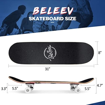 BELEEV Complete 31 Inch Skateboard for All Ages
