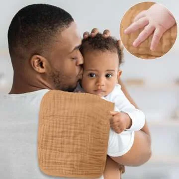 Yoofoss Muslin Burp Cloths for Baby 10 Pack 100% Cotton Baby Washcloths for Boys Girls Large 20''X10'' Super Soft and Absorbent Gradient Brown