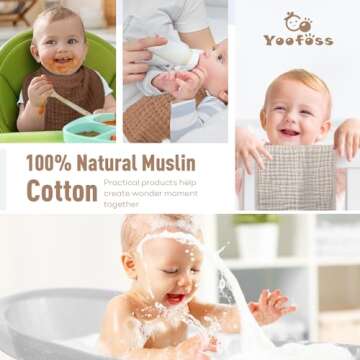 Yoofoss Muslin Burp Cloths for Baby 10 Pack 100% Cotton Baby Washcloths for Boys Girls Large 20''X10'' Super Soft and Absorbent Gradient Brown
