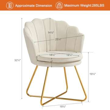 Furniliving Velvet Vanity Chair, Upholstered Accent Chair for Living Room, Makeup Chair for Bedroom ...