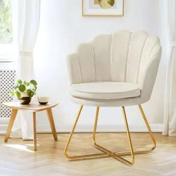 Furniliving Velvet Vanity Chair, Upholstered Accent Chair for Living Room, Makeup Chair for Bedroom Home Office Desk Chair with Back Arm Chair Guest Chair Mid-Century Leisure Lounge Sofa (Khaki)