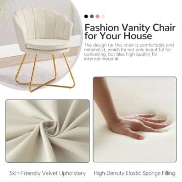 Furniliving Velvet Vanity Chair, Upholstered Accent Chair for Living Room, Makeup Chair for Bedroom Home Office Desk Chair with Back Arm Chair Guest Chair Mid-Century Leisure Lounge Sofa (Khaki)